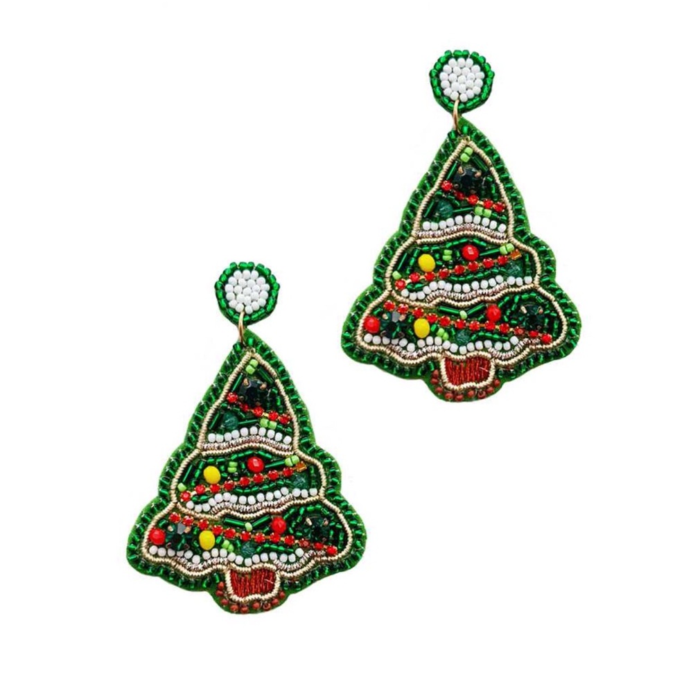 CHRISTMAS TREE BEADED POST EARRINGS nwt
